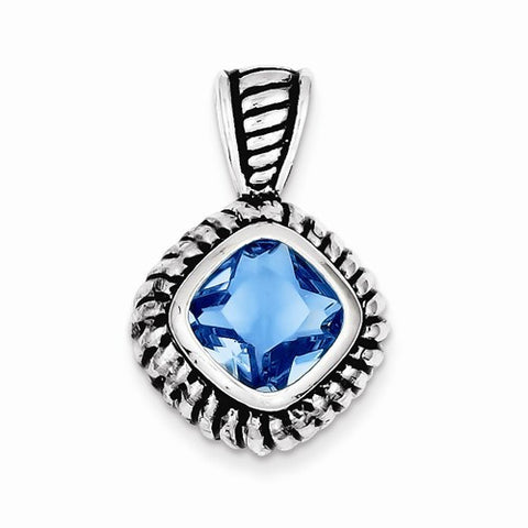 Sterling Silver Antiqued Blue Glass Pendant, Pendants for Necklace