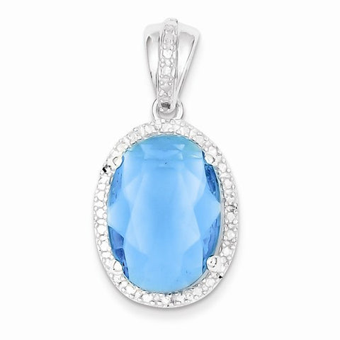 Sterling Silver Oval Blue CZ Pendant, Pendants for Necklace