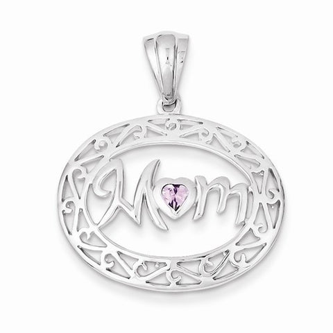 Sterling Silver Lavender CZ Mom Pendant, Pendants for Necklace