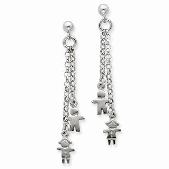 Sterling Silver Rhodium Boy Girl Dangle Earrings