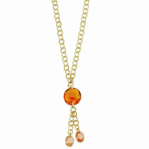 Sterling Silver Rhodium Amber CZ Drop Necklace