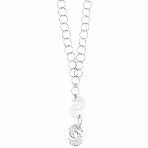 Sterling Silver & Rhodium Fancy Crescent Dangle Necklace