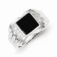 Sterling Silver Men's CZ and Onyx Ring