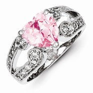 Sterling Silver 10mm Pink and Clear CZ Heart Ring