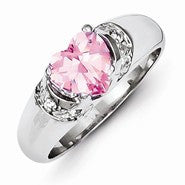 Sterling Silver 7mm Heart Pink and Clear CZ Ring