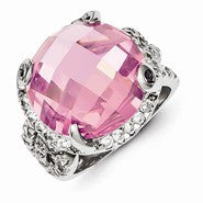 Sterling Silver 16mm Pink and Clear CZ Ring