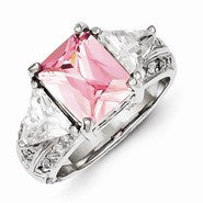 Sterling Silver 10x8mm Pink and Clear CZ Ring