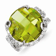 Sterling Silver Light Green and Clear CZ Ring