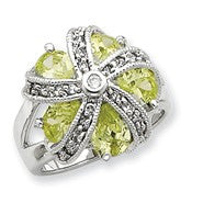 Sterling Silver Light Green and Clear CZ Ring