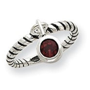 Sterling Silver Antiqued Garnet Dangle Ring