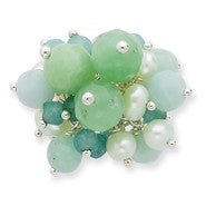 Sterling Silver Amazonite/Green /FW Cultured Lt.Green Pearl Ring
