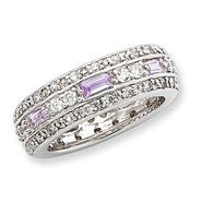 Sterling Silver Lavender & Clear CZ Wedding Band