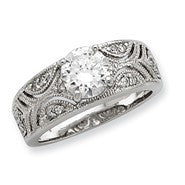 Sterling Silver CZ Pierced Design Ring
