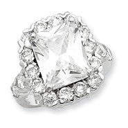 Sterling Silver Emerald Cut 11mm x 10mm CZ with Rnd CZ Round, Size 6, Jewelry Ring