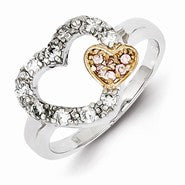 Sterling Silver & Vermeil Pink CZ Heart Ring