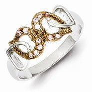 Sterling Silver & Vermeil Pink CZ Heart Ring