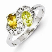 Sterling Silver Light Green & Champagne CZ Ring