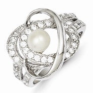 Sterling Silver Imitation Pearl and CZ Ring
