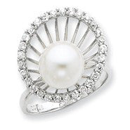 Sterling Silver CZ & Simulated Pearl Ring