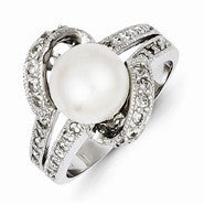 Sterling Silver Imitation Pearl and CZ Ring
