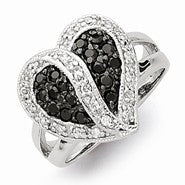 Sterling Silver Antiqued Black & Clear CZ Heart Ring