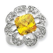 Sterling Silver Yellow Cushion CZ Ring