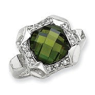 Sterling Silver Green & Clear Color CZ Ring