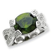 Sterling Silver Green & Clear CZ Ring