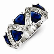 Sterling Silver Dark Blue & Clear CZ Ring