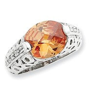 Sterling Silver Champagne & Clear CZ Ring