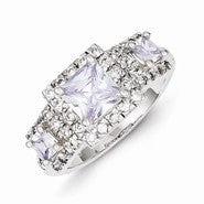 Sterling Silver Lavender Square CZ Ring