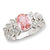 Sterling Silver Pink Oval CZ with Leaves Ring