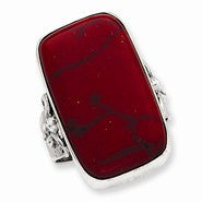 Sterling Silver Rectangle Red Synthetic Turquoise Stone Ring