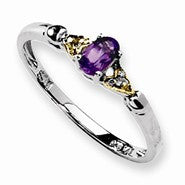 Sterling Silver & 14k Yellow Gold Amethyst & Diamond Ring