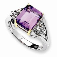Sterling Silver & 14k Yellow Gold Amethyst and Diamond Ring