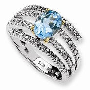 Sterling Silver & 14k Yellow Gold Sky Blue Topaz and Diamond Ring