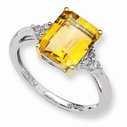 Sterling Silver & 14k Yellow Gold Citrine & Diamond Ring