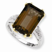 Sterling Silver & 14k Yellow Gold Whiskey Quartz and Diamond Ring