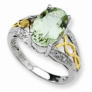 Sterling Silver & 14k Yellow Gold Green Quartz and Diamond Ring