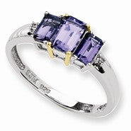 Sterling Silver & 14k Yellow Gold Iolite Diamond Ring
