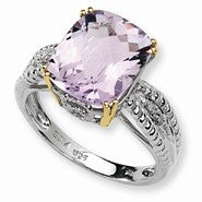 Sterling Silver & 14k Yellow Gold Light Amethyst and Diamond Ring