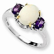 Sterling Silver & 14k Yellow Gold Opal & Amethyst Ring