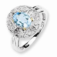 Sterling Silver & 14k Yellow Gold Sky Blue & Diamond Ring