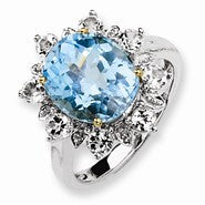 Sterling Silver & 14k Yellow Gold Sky Blue & White Topaz Ring