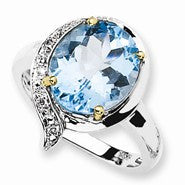 Sterling Silver & 14k Yellow Gold Sky Blue Topaz Diamond Ring