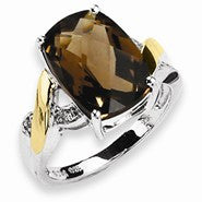 Sterling Silver & 14k Yellow Gold Smokey Quartz & Diamond Ring