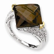 Sterling Silver & 14k Yellow Gold Whiskey Quartz & Diamond Ring