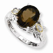 Sterling Silver & 14k Yellow Gold Smokey Quartz and Diamond Ring