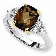 Sterling Silver & 14k Yellow Gold Smokey Quartz and White Topaz Ring