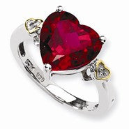 Sterling Silver & 14k Yellow Gold Crimson Red Topaz Diamond Ring